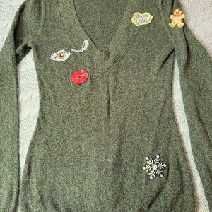 Express Y2K Green Ribbed Babydoll Knit Embroidered Patches Bella Swan Cottage